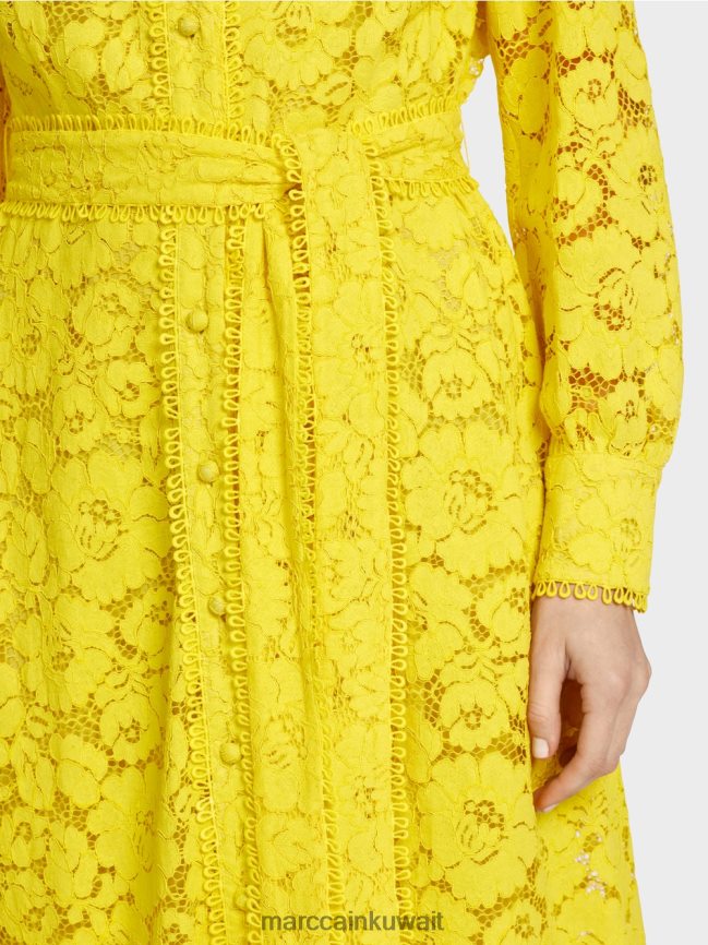 Marc Cain فستان طويل من الدانتيل LVN0D683 ملابس الليمون الأخضر