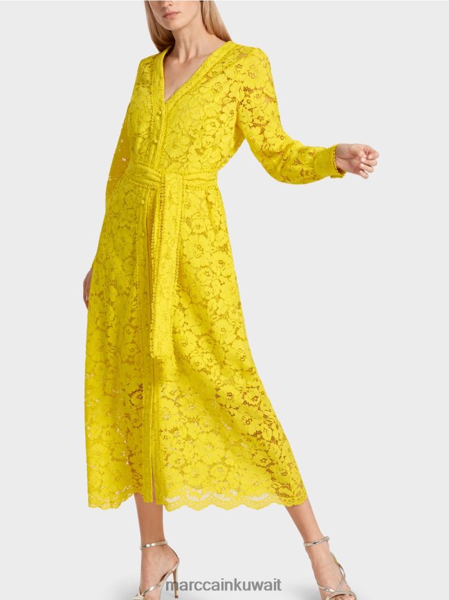 Marc Cain فستان طويل من الدانتيل LVN0D683 ملابس الليمون الأخضر