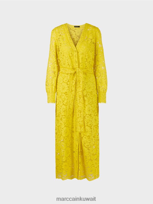 Marc Cain فستان طويل من الدانتيل LVN0D683 ملابس الليمون الأخضر