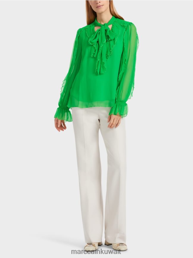 Marc Cain بلوزة شيفون مجعدة LVN0D6841 ملابس التفاح الأخضر الداكن