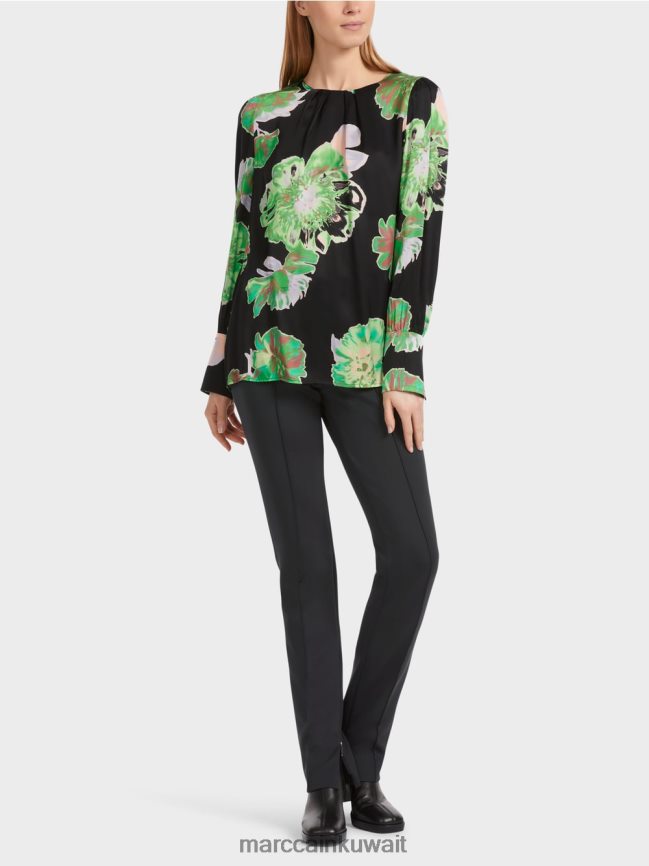 Marc Cain بلوزة ذات رقبة دائرية مطوية LVN0D6845 ملابس أسود