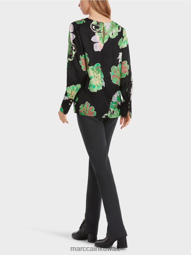 Marc Cain بلوزة ذات رقبة دائرية مطوية LVN0D6845 ملابس أسود