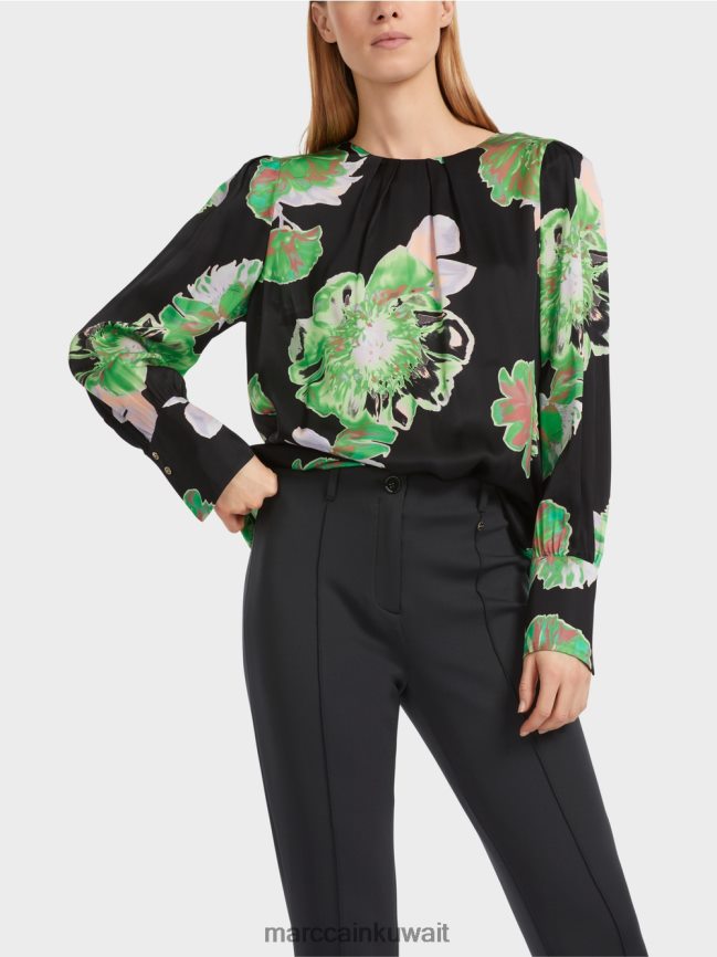 Marc Cain بلوزة ذات رقبة دائرية مطوية LVN0D6845 ملابس أسود