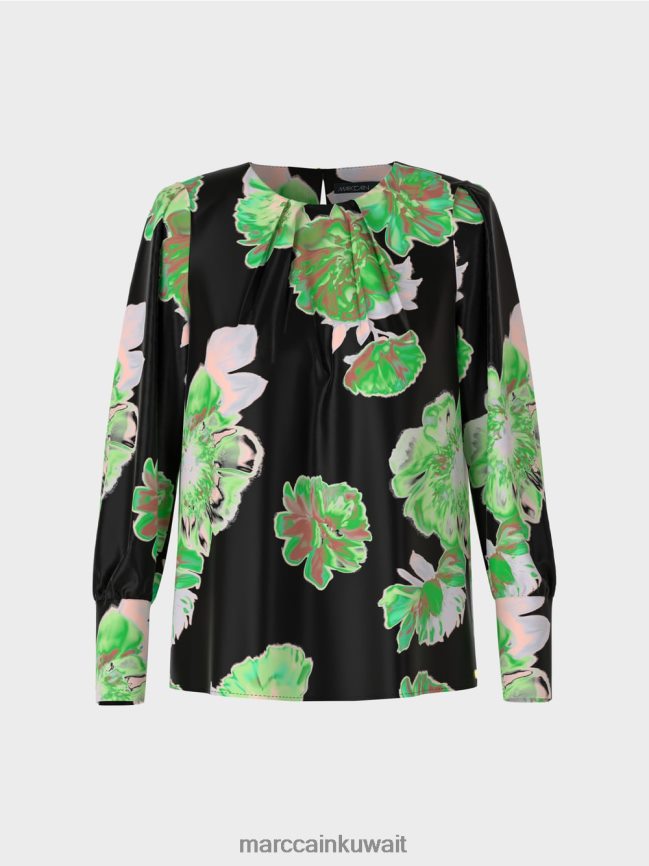 Marc Cain بلوزة ذات رقبة دائرية مطوية LVN0D6845 ملابس أسود