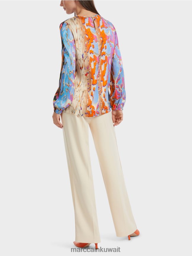 Marc Cain بلوزة حريرية ملونة LVN0D6851 ملابس سماء الصيف المظلمة