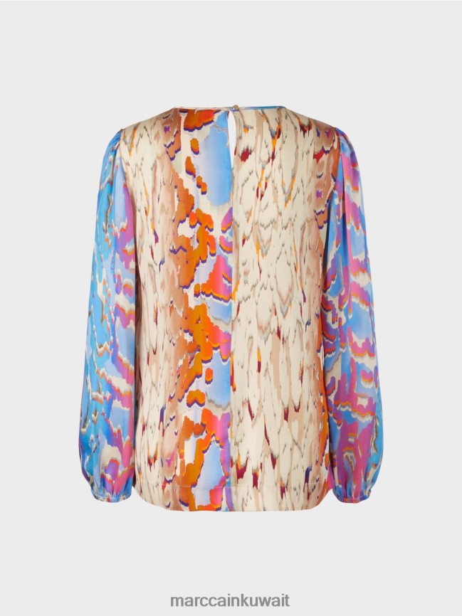 Marc Cain بلوزة حريرية ملونة LVN0D6851 ملابس سماء الصيف المظلمة