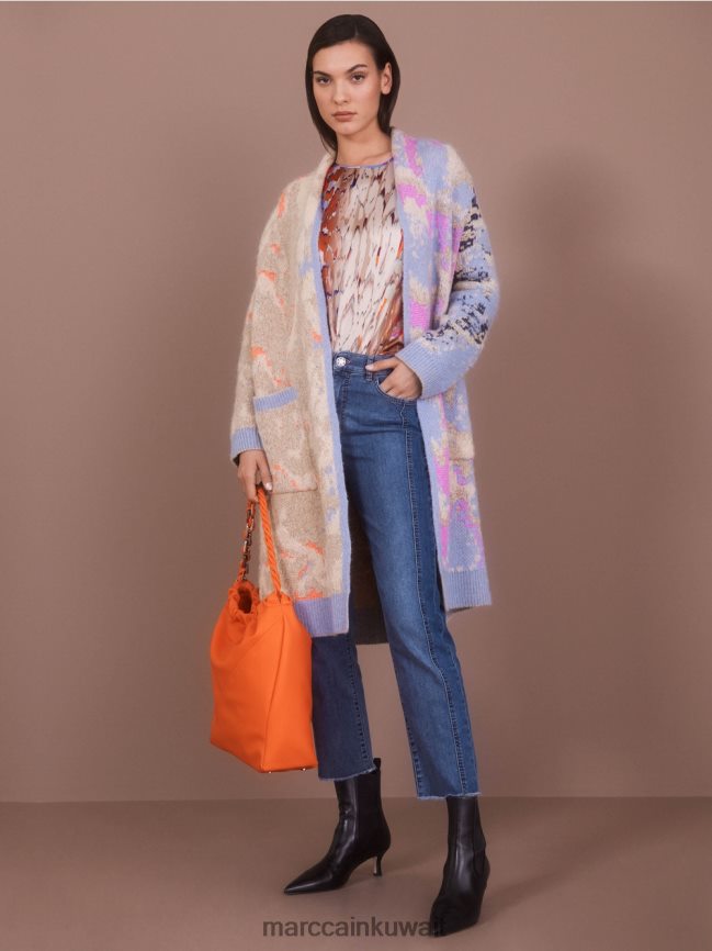 Marc Cain بلوزة حريرية ملونة LVN0D6851 ملابس سماء الصيف المظلمة