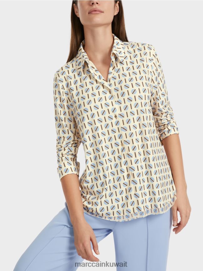 Marc Cain بلوزة مطبوعة LVN0D6852 ملابس كريم غامق