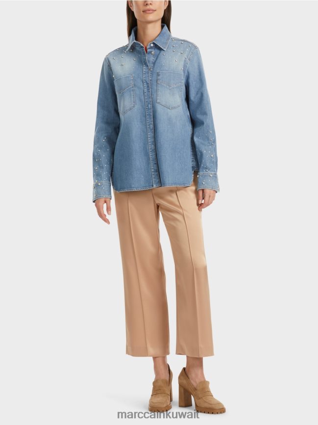 Marc Cain بلوزة مع تطريز بالخرز. LVN0D6860 ملابس خمر أزرق