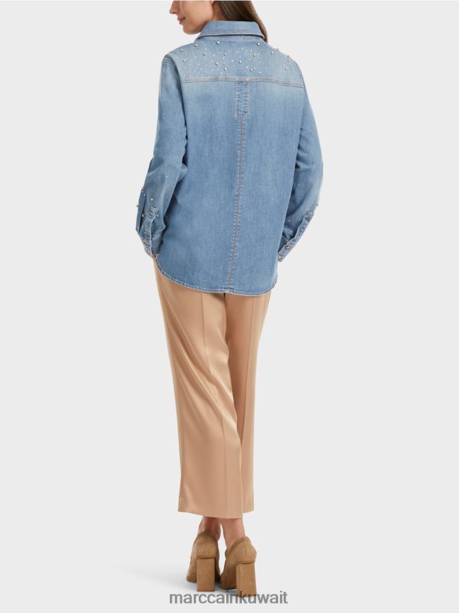 Marc Cain بلوزة مع تطريز بالخرز. LVN0D6860 ملابس خمر أزرق