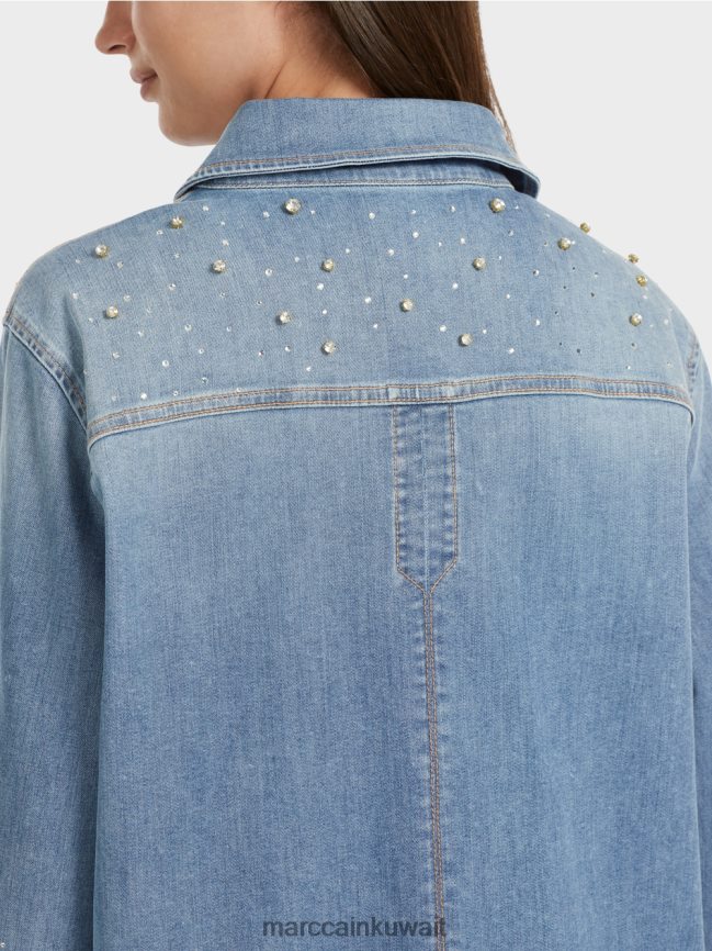 Marc Cain بلوزة مع تطريز بالخرز. LVN0D6860 ملابس خمر أزرق