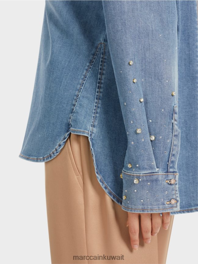 Marc Cain بلوزة مع تطريز بالخرز. LVN0D6860 ملابس خمر أزرق