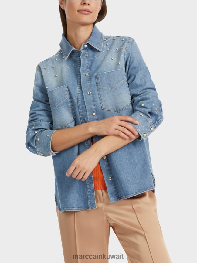 Marc Cain بلوزة مع تطريز بالخرز. LVN0D6860 ملابس خمر أزرق