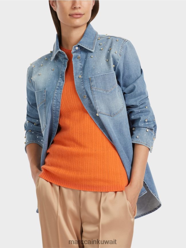 Marc Cain بلوزة مع تطريز بالخرز. LVN0D6860 ملابس خمر أزرق