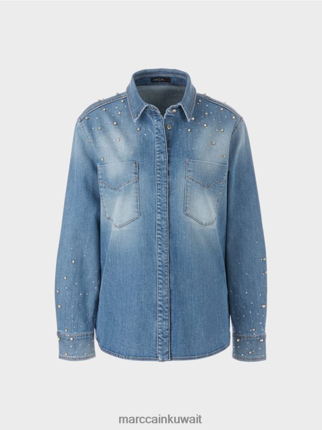 Marc Cain بلوزة مع تطريز بالخرز. LVN0D6860 ملابس خمر أزرق