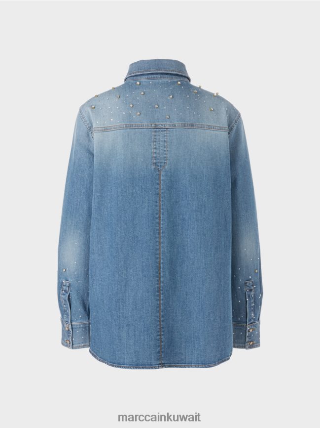 Marc Cain بلوزة مع تطريز بالخرز. LVN0D6860 ملابس خمر أزرق