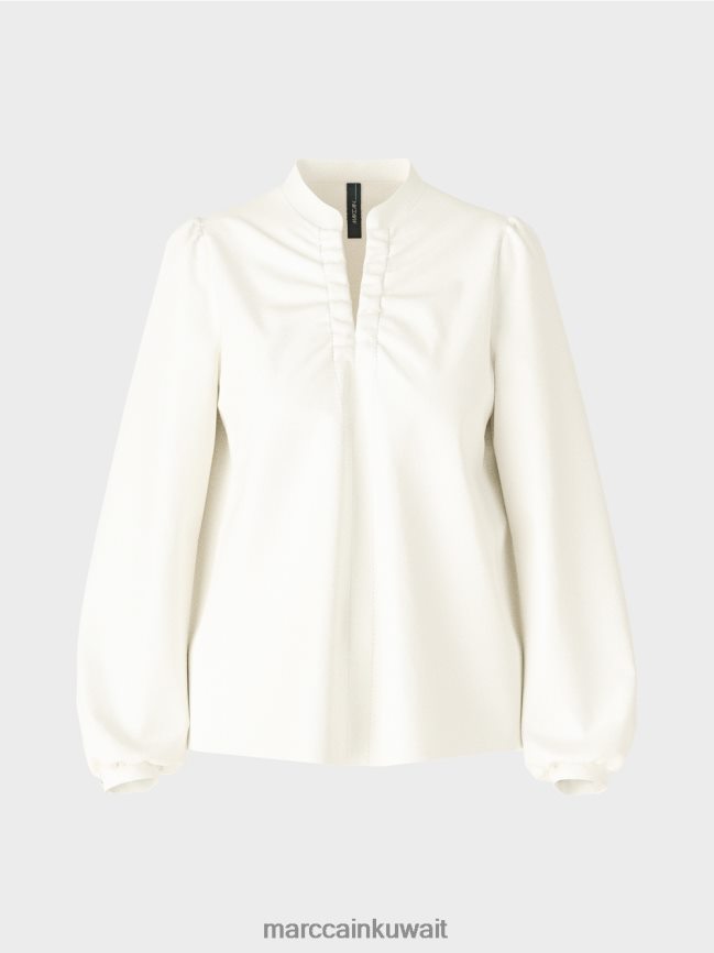 Marc Cain بلوزة بتفاصيل أنثوية LVN0D6862 ملابس أبيض مصفر