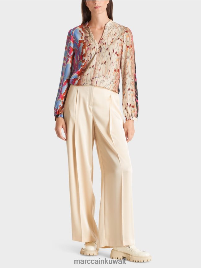 Marc Cain بلوزة مع مزيج الطباعة LVN0D6864 ملابس سماء الصيف المظلمة