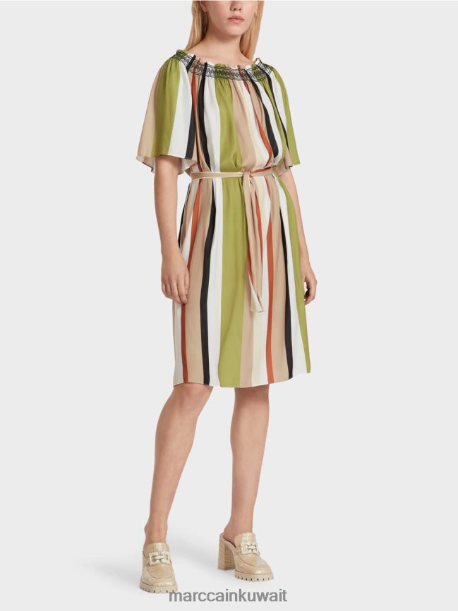 Marc Cain فستان راجلان بخطوط عمودية LVN0D687 ملابس زيتوني أخضر عميق