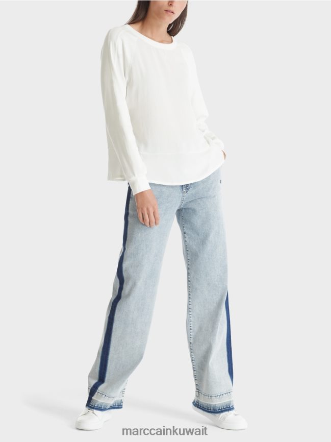 Marc Cain بلوزة راجلان مع مزيج من المواد LVN0D6872 ملابس أبيض مصفر