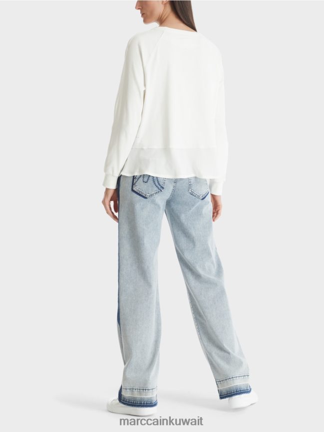 Marc Cain بلوزة راجلان مع مزيج من المواد LVN0D6872 ملابس أبيض مصفر