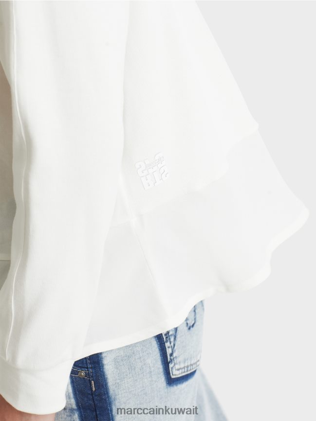 Marc Cain بلوزة راجلان مع مزيج من المواد LVN0D6872 ملابس أبيض مصفر