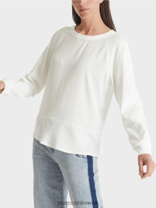 Marc Cain بلوزة راجلان مع مزيج من المواد LVN0D6872 ملابس أبيض مصفر