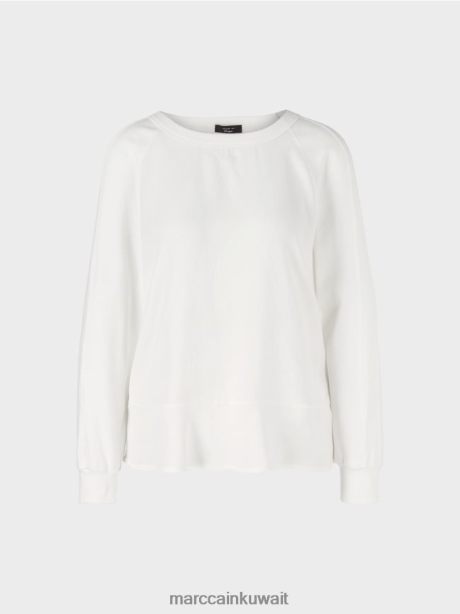 Marc Cain بلوزة راجلان مع مزيج من المواد LVN0D6872 ملابس أبيض مصفر
