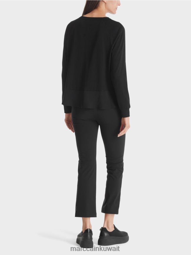 Marc Cain بلوزة راجلان مع مزيج من المواد LVN0D6874 ملابس أسود