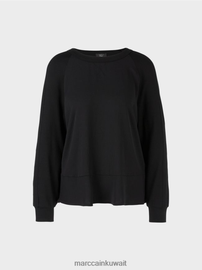Marc Cain بلوزة راجلان مع مزيج من المواد LVN0D6874 ملابس أسود