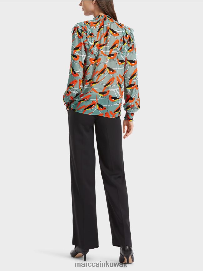 Marc Cain بلوزة مرحة بتصميم الطيور LVN0D6879 ملابس السماء الزرقاء الداكنة