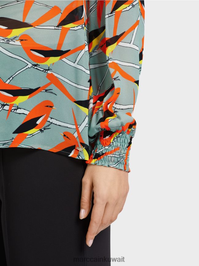 Marc Cain بلوزة مرحة بتصميم الطيور LVN0D6879 ملابس السماء الزرقاء الداكنة