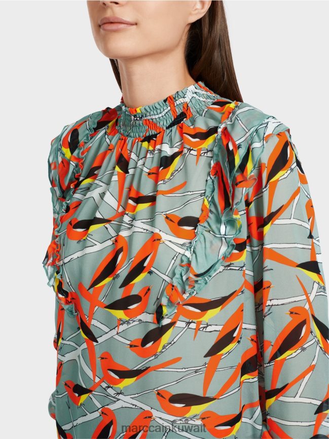 Marc Cain بلوزة مرحة بتصميم الطيور LVN0D6879 ملابس السماء الزرقاء الداكنة