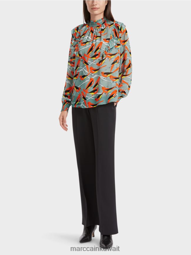 Marc Cain بلوزة مرحة بتصميم الطيور LVN0D6879 ملابس السماء الزرقاء الداكنة