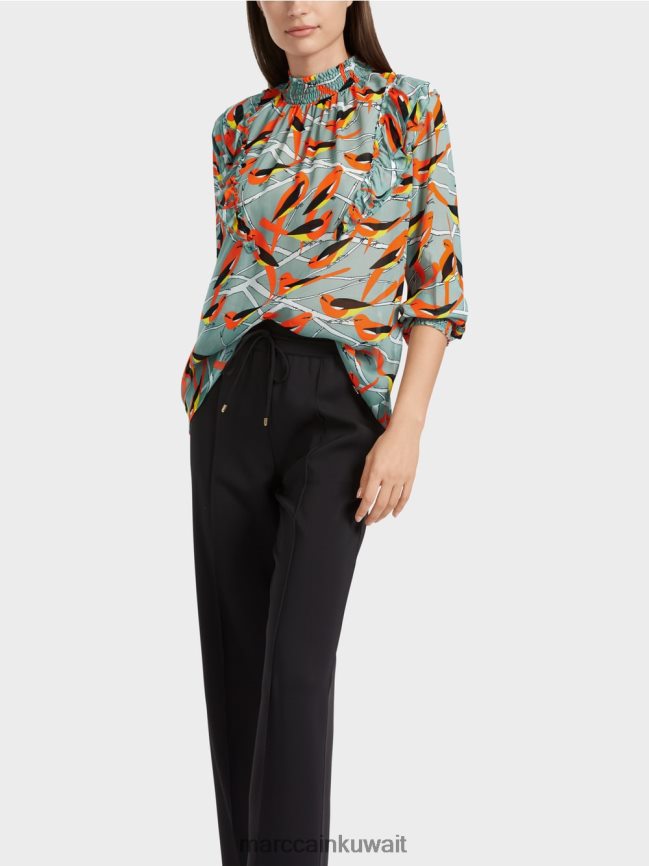 Marc Cain بلوزة مرحة بتصميم الطيور LVN0D6879 ملابس السماء الزرقاء الداكنة