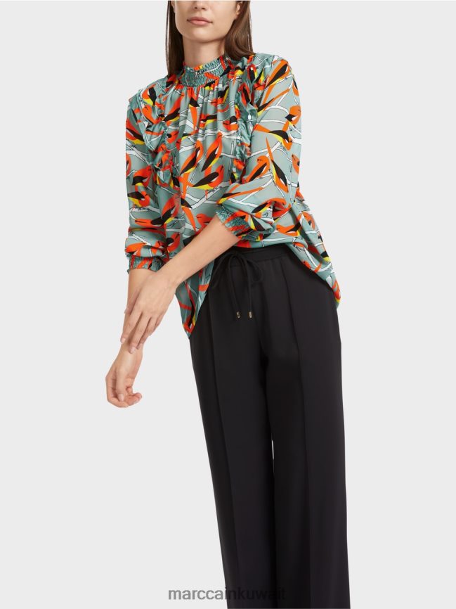 Marc Cain بلوزة مرحة بتصميم الطيور LVN0D6879 ملابس السماء الزرقاء الداكنة