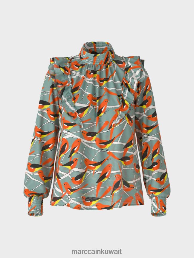 Marc Cain بلوزة مرحة بتصميم الطيور LVN0D6879 ملابس السماء الزرقاء الداكنة