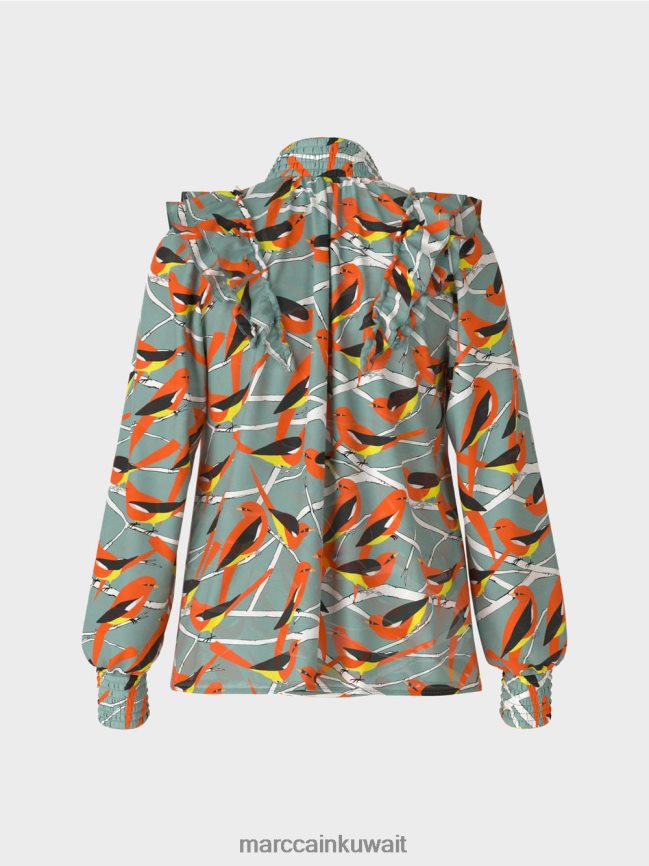 Marc Cain بلوزة مرحة بتصميم الطيور LVN0D6879 ملابس السماء الزرقاء الداكنة