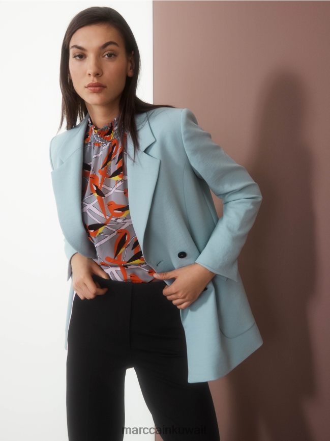 Marc Cain بلوزة مرحة بتصميم الطيور LVN0D6879 ملابس السماء الزرقاء الداكنة