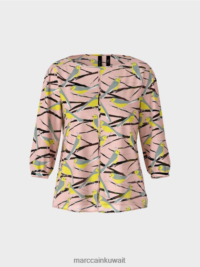 Marc Cain بلوزة خفيفة بتصميم طائر LVN0D6883 ملابس مسحوق وردي ناعم