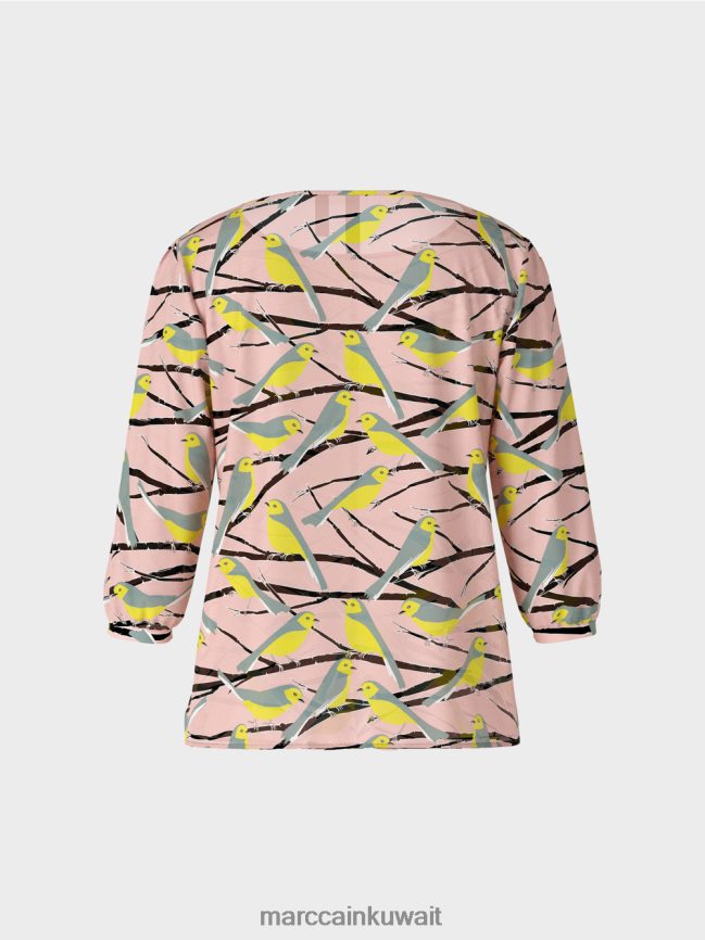 Marc Cain بلوزة خفيفة بتصميم طائر LVN0D6883 ملابس مسحوق وردي ناعم