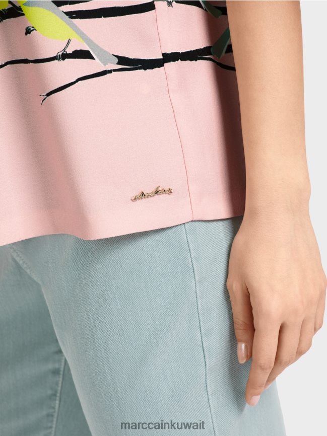 Marc Cain بلوزة صيفية بتصميم طائر LVN0D6886 ملابس السماء الزرقاء الداكنة