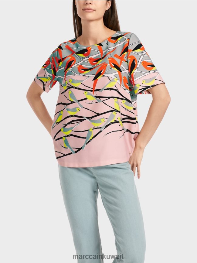 Marc Cain بلوزة صيفية بتصميم طائر LVN0D6886 ملابس السماء الزرقاء الداكنة