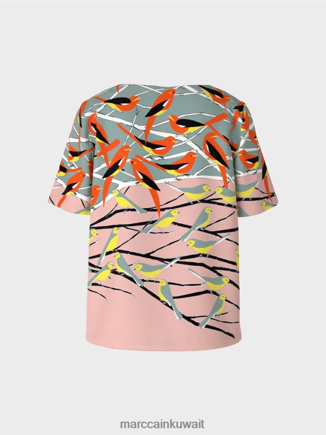 Marc Cain بلوزة صيفية بتصميم طائر LVN0D6886 ملابس السماء الزرقاء الداكنة