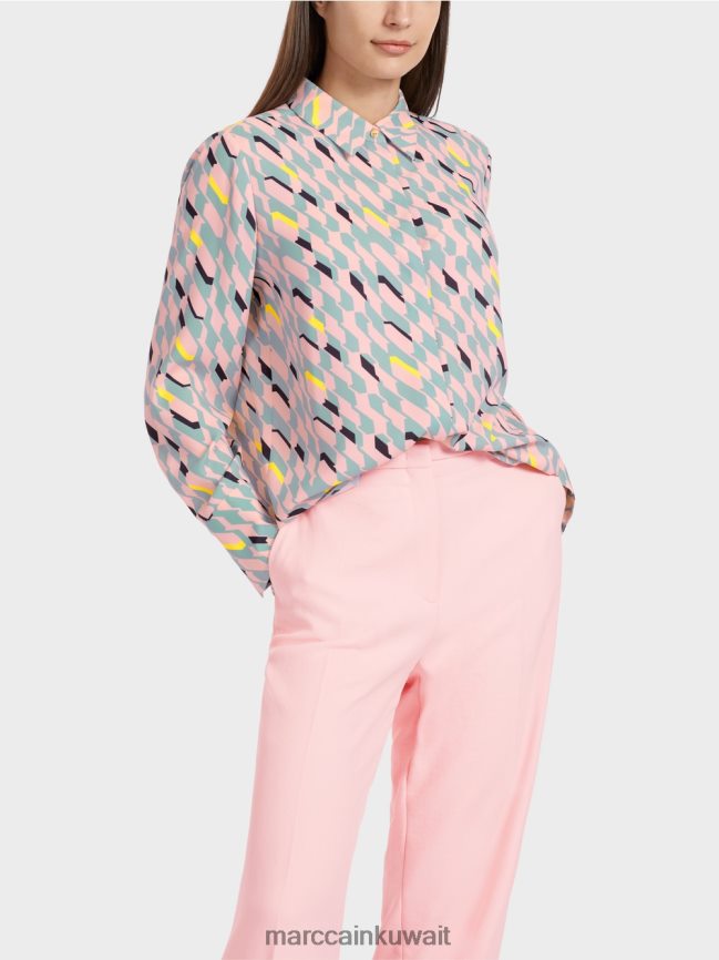 Marc Cain بلوزة مع التصميم الجرافيكي LVN0D6888 ملابس السماء الزرقاء الداكنة