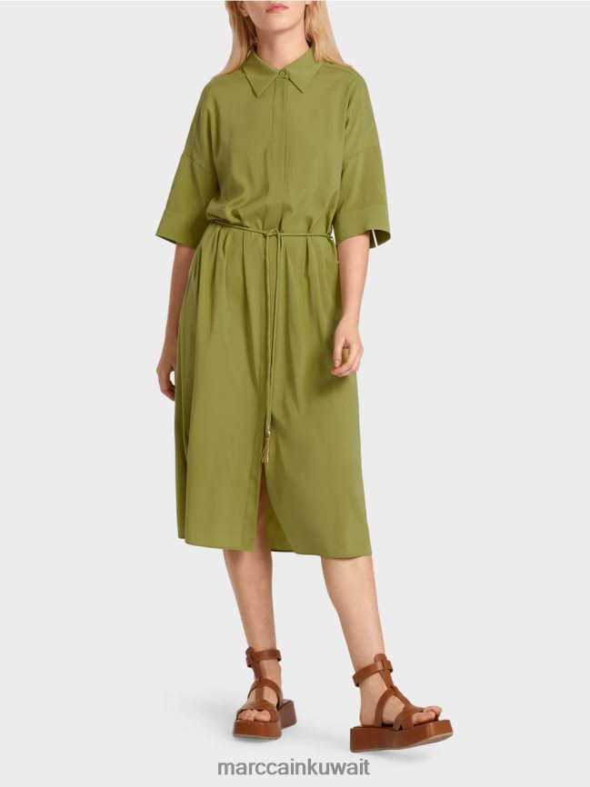 Marc Cain فستان قميص من الحرير LVN0D690 ملابس زيتوني أخضر عميق