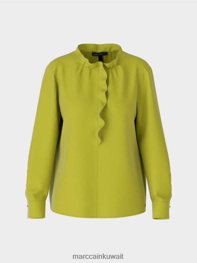 Marc Cain بلوزة متدفقة LVN0D6901 ملابس زيتون أخضر ساطع