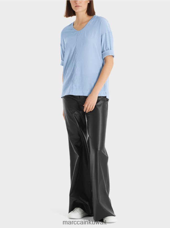 Marc Cain بلوزة مع مزيج المواد LVN0D6905 ملابس سماء الصيف المظلمة