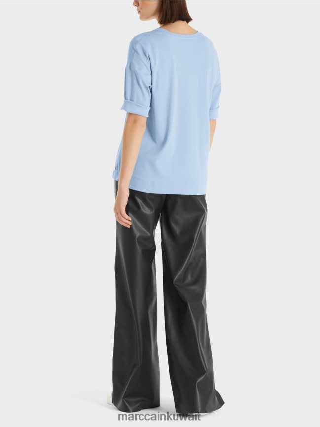 Marc Cain بلوزة مع مزيج المواد LVN0D6905 ملابس سماء الصيف المظلمة