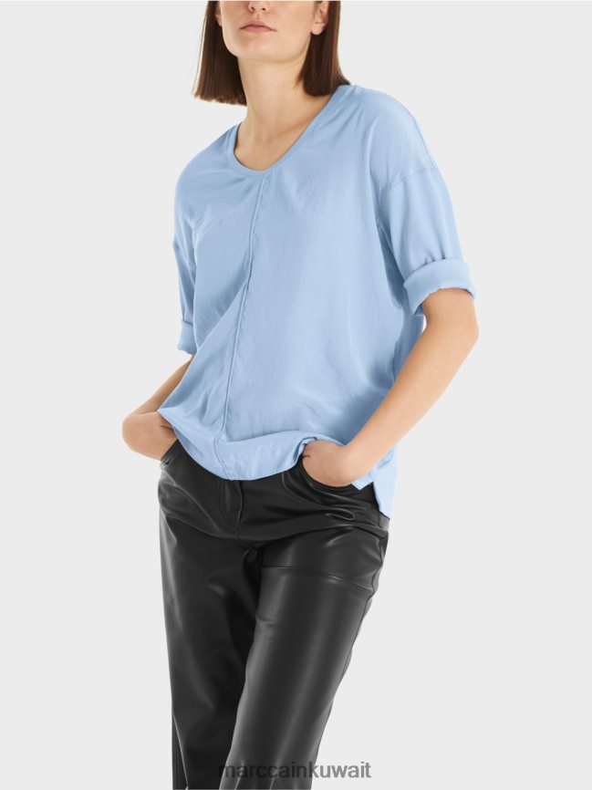 Marc Cain بلوزة مع مزيج المواد LVN0D6905 ملابس سماء الصيف المظلمة